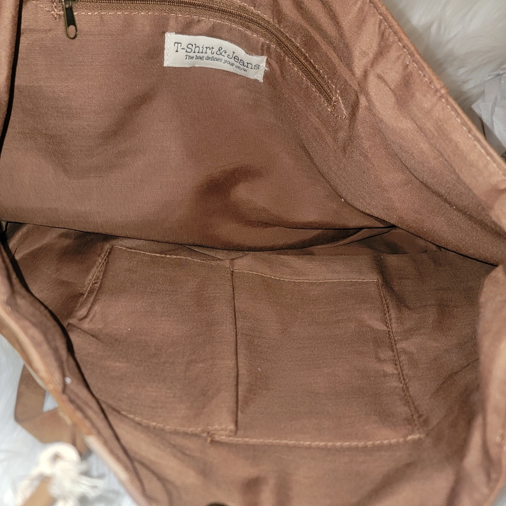 T-Shirt & Jeans Brown Patchwork Tote - Picture 5 of 5